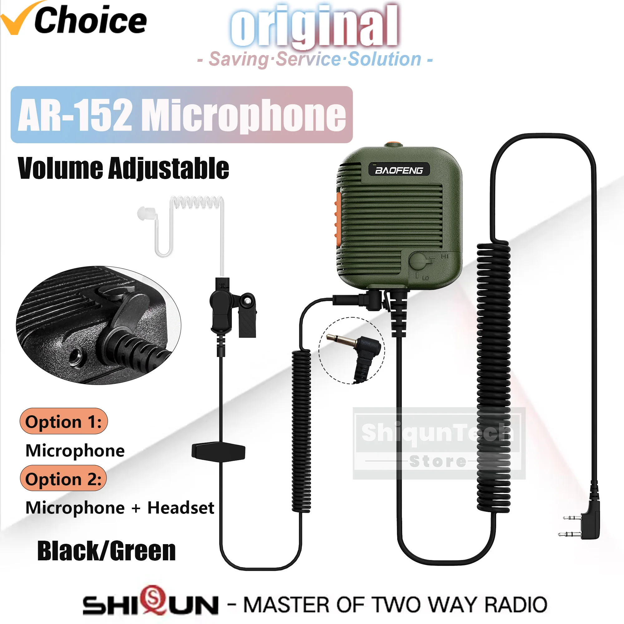Baofeng Microphone Speaker Mic AR-152 Tactical Mic Volume Adjustable K Plug With 3.5mm Headset Jack For UV-25M DM-32 UV-32 Radio