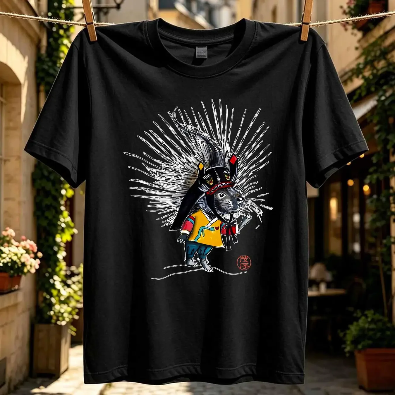 washed T Shirt Porcupine soft cotton prickly hanbok dress cute animal whimsical apparel original art graphic design fun