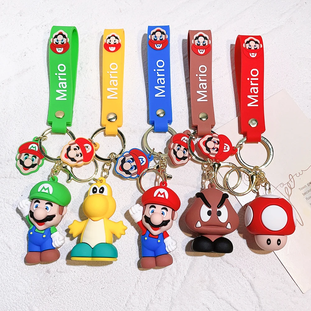 Super Mario Bros Keychain PVC Action Figures Toys Luigi Koopa Troopa Toad Goomba Super Mario Figurarts Key Pendants Dolls Gifts