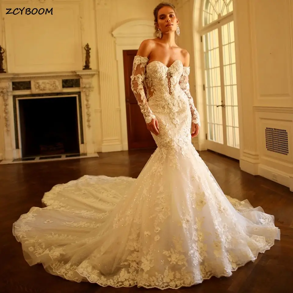 

Sexy Long Sleeves Sweetheart Mermaid Wedding Dresses 2025 Exquisite Lace Appliques Beading Backless Bride Gowns Vestido De Noiva