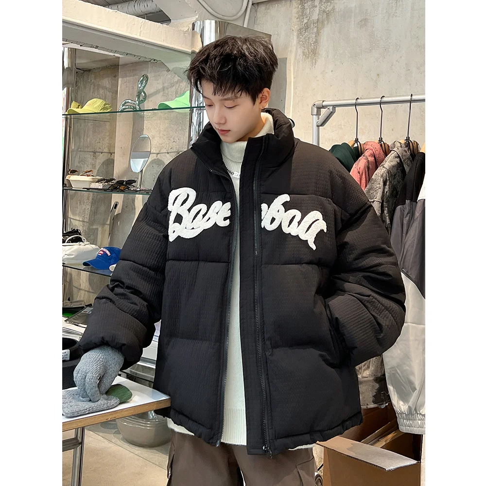 

Winter Thiened Cotton Jaet Loose Fit Youth Casual Warmth Anti-Cold Men's Faion Outerwear Zipper Closure Stand Collar