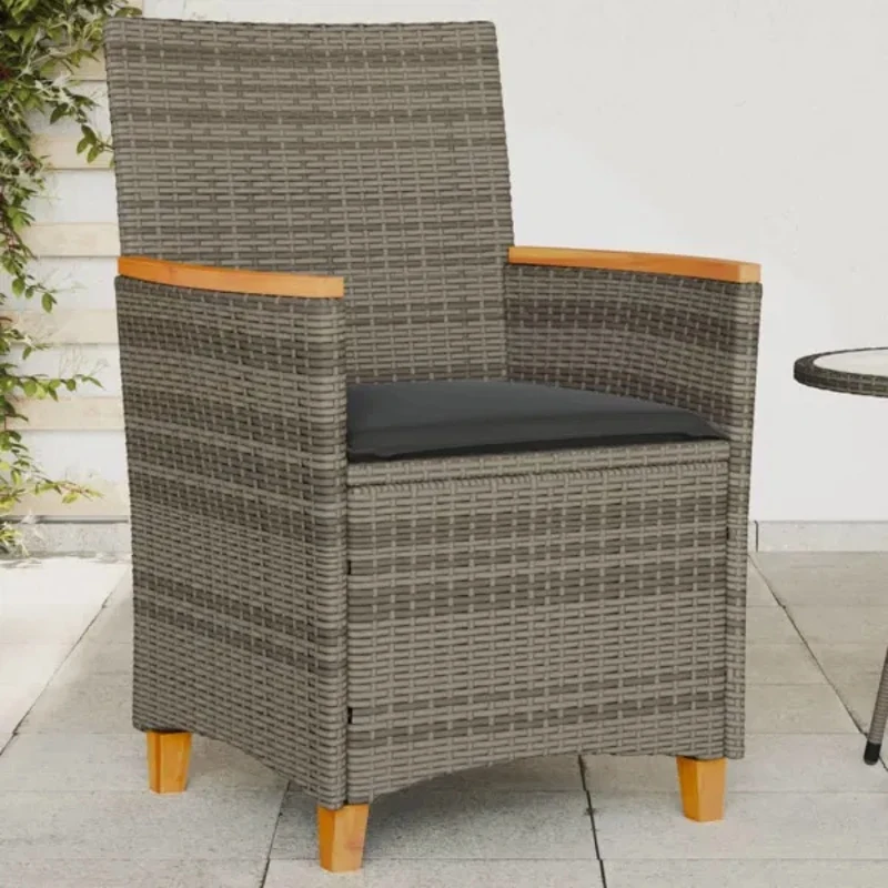 

2 PCS Patio Chair Leisure Rattan Chair Gray Poly Rattan Bag with Cushion Solid Wood Rattan Chair Suitable for Balcony Courtyard