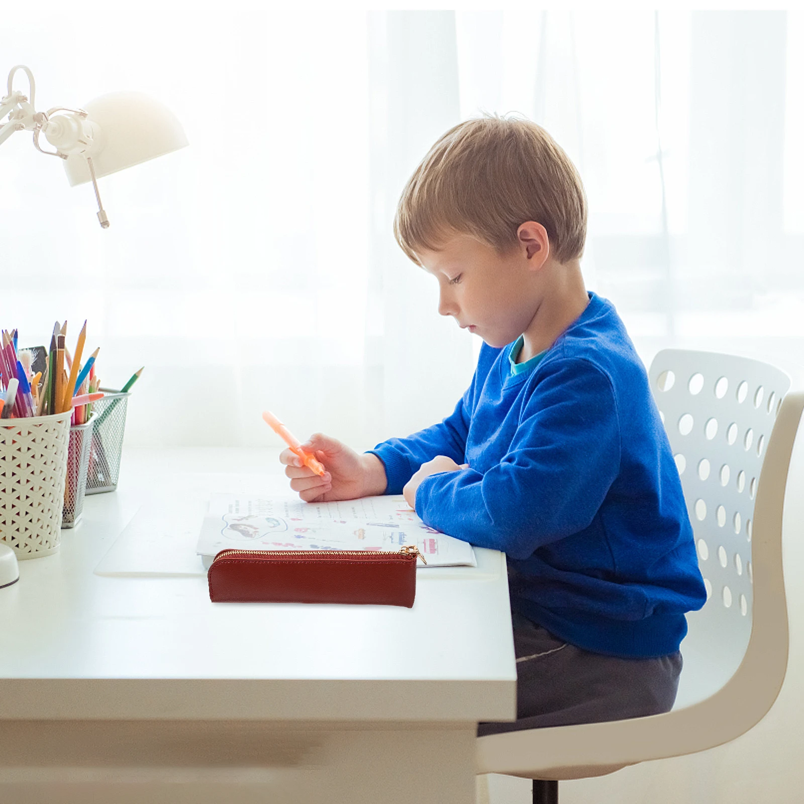 Pencil Case and Aesthetics Multi-function Pouch Korean Version Marker Storage Bag with Zipper Brown Organized Student