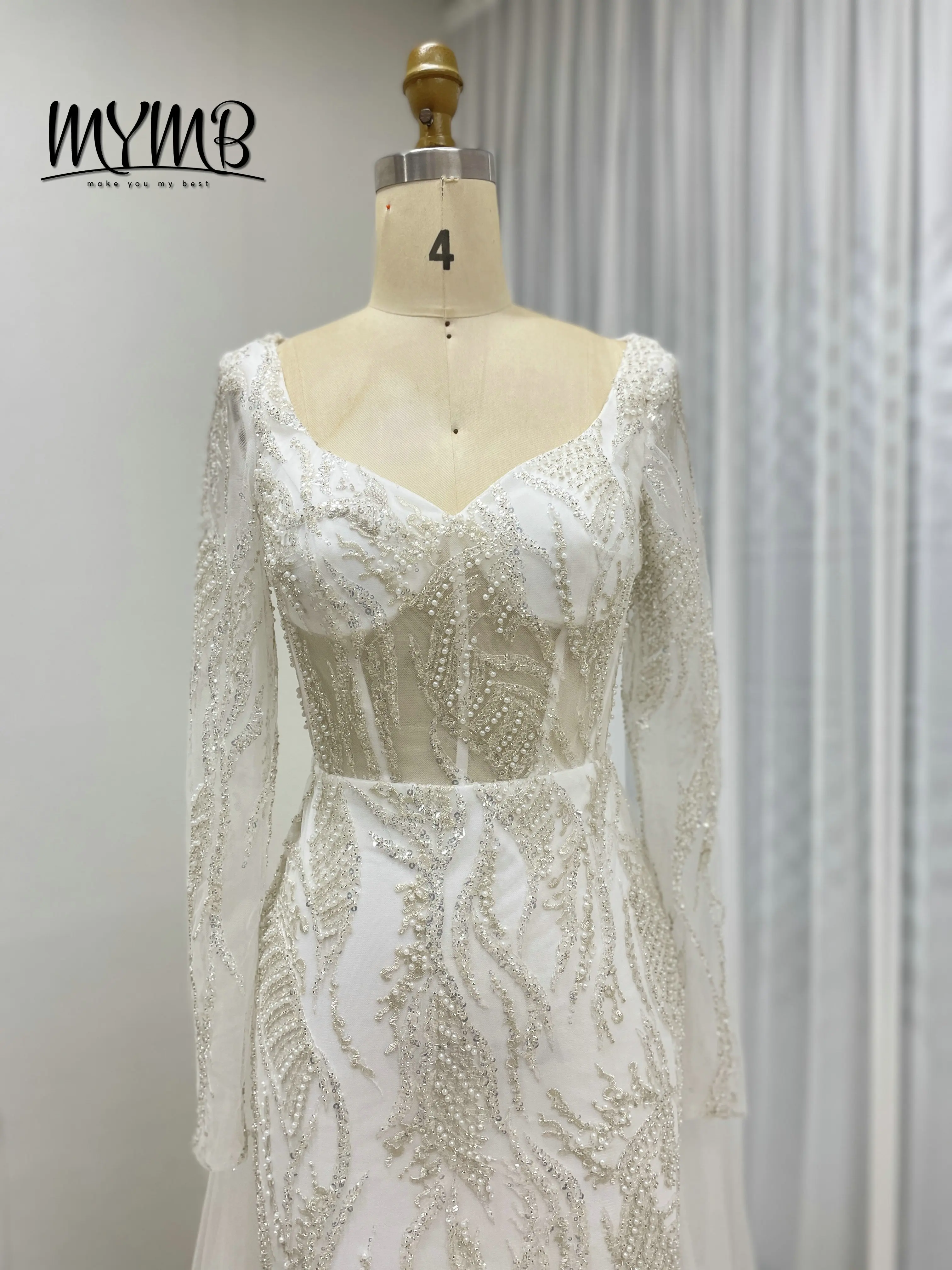 MYMB Luxe Zeemeermin Witte Avondjurken Vonken Lovertjes Kralen Bruiloft Avondjurk voor een Gast Avond MY20004-2