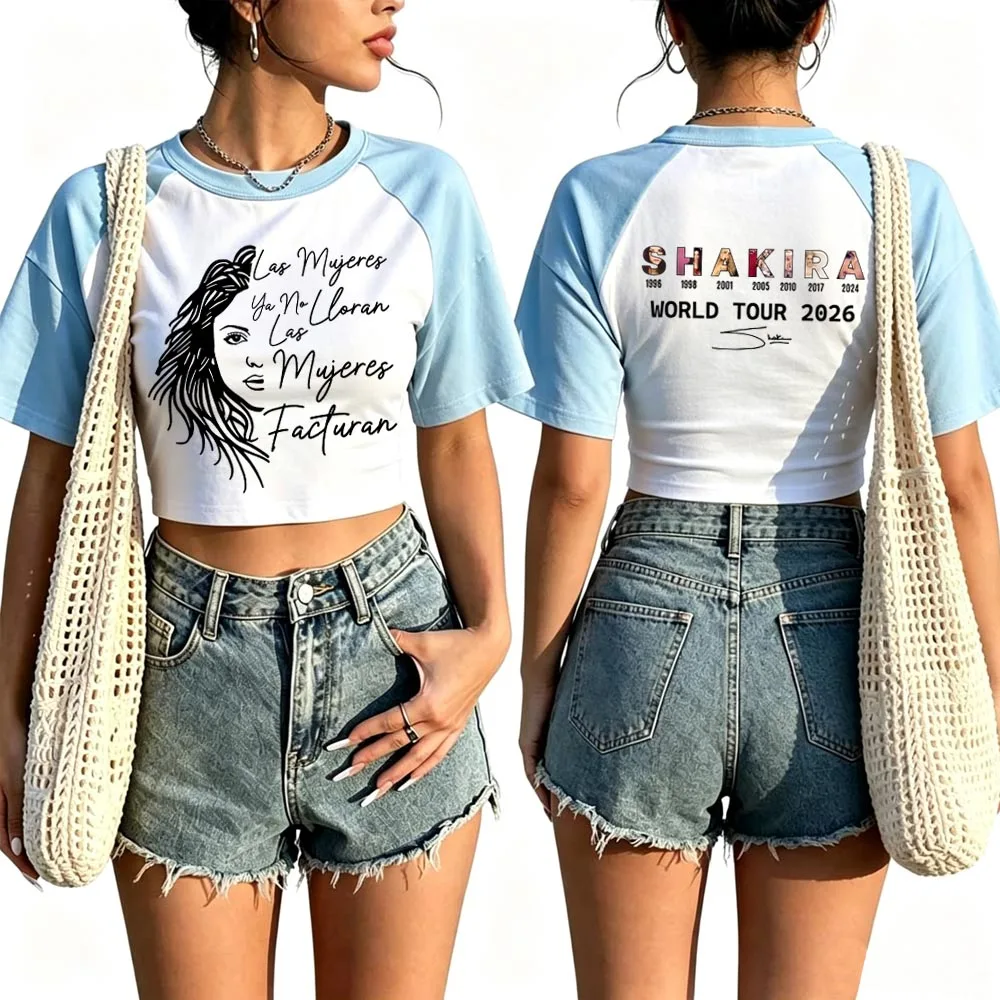 Shakira Las Mujeres Facturan World Tour 2026 Crop Tops T-Shirt Girls Fashion Women O-Neck Short Sleeve