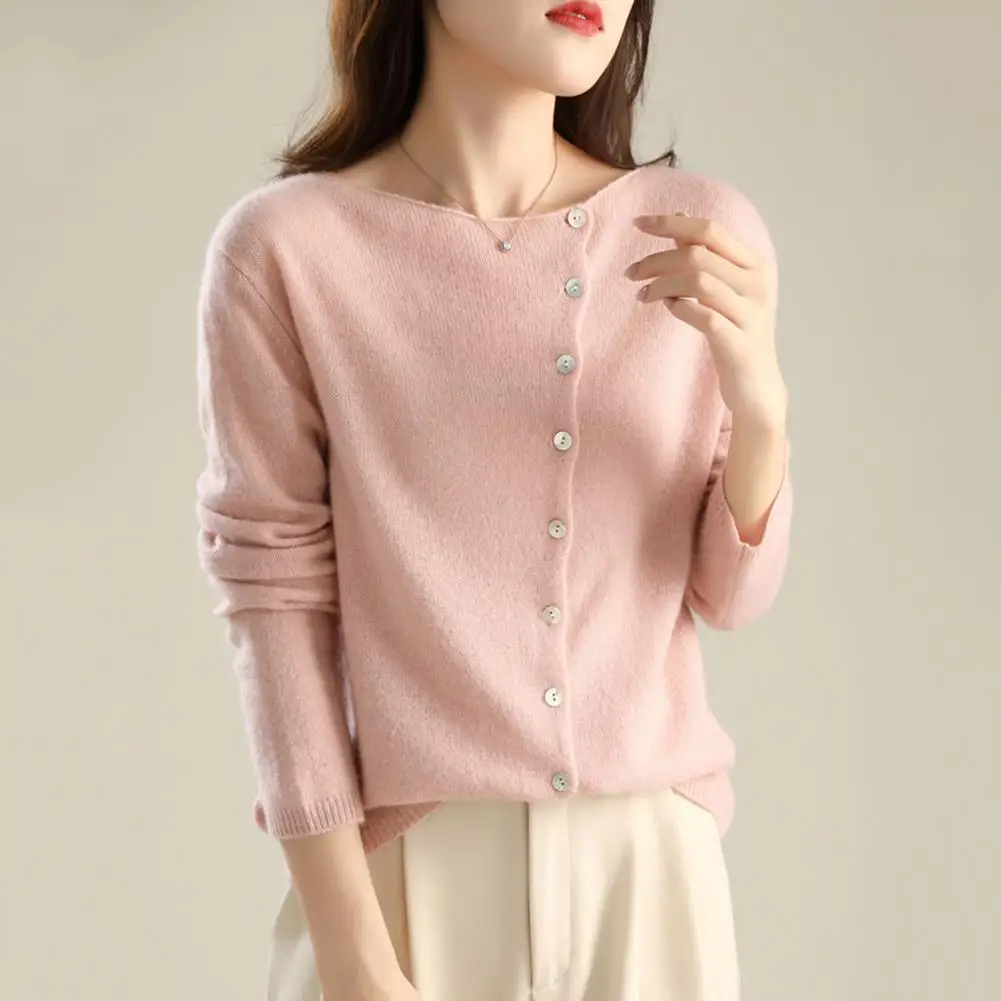 

Women Top Stylish Knitting Tops for Women Long Sleeve Round Neck Tee Solid Color Single-breasted Stretchy Shirt for Wear Women