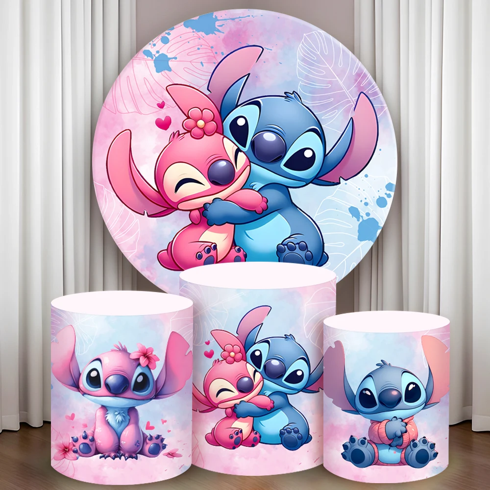 

Disney Lilo & Stitch Round Cylinder Backdrop Cover for Kid Birthday Decor BabyShower Photograph Background Wall Cylinder Cake
