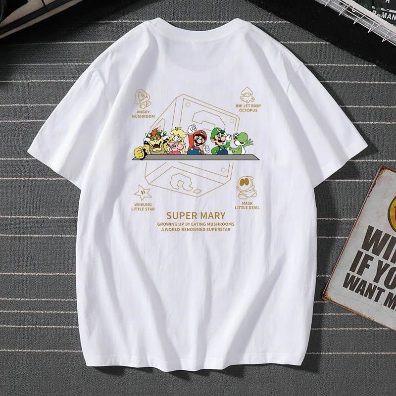 

Корейская версия новой футболки с короткими рукавами, мужская летняя свободная футболка из чистого хлопка, модный мультяшный принт, круглый вырез, половина рукава