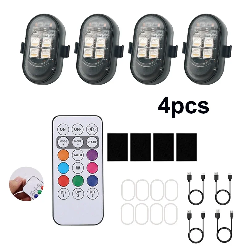2/4/6 stuks draadloze afstandsbediening LED stroboscooplicht voor auto motorfiets drone scooter anti-collision waarschuwingslampje flitsindicator