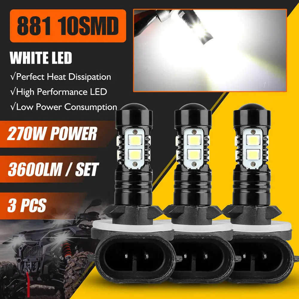 

3pcs 270W 881 LED Headlight Bulbs For Polaris Sportsman 500 550 570 600 700 800 XP