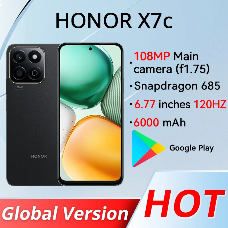 Global Version HONOR X7c 4G Mobile Phone 6000mAh Long Battery 108MP Dual Camera Snapdragon 685 6.77