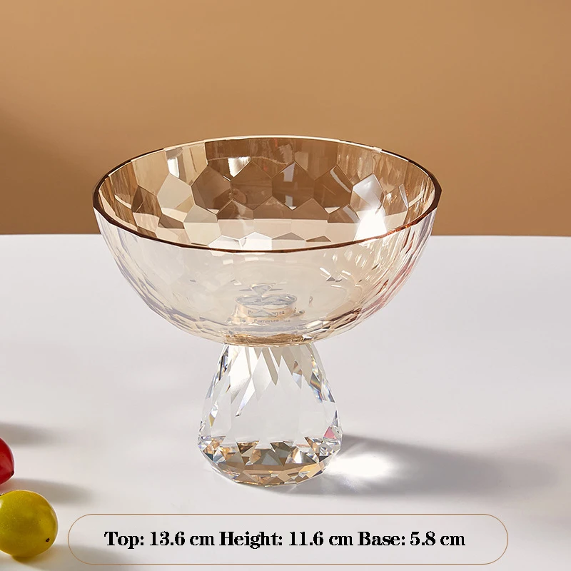 Transparent Crystal Fruit Plate Light Luxury Footed Tray for Snacks and Desserts Entryway Storage Tray Home Decorative Plate
