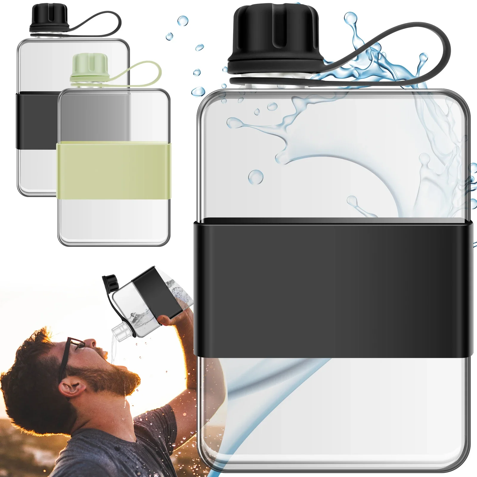 500ML Water Bottle Flat Slim Drinking Bottle Portable Traveling Handheld Water Mug for Outdoor Camping Climb Sports Water Bottle