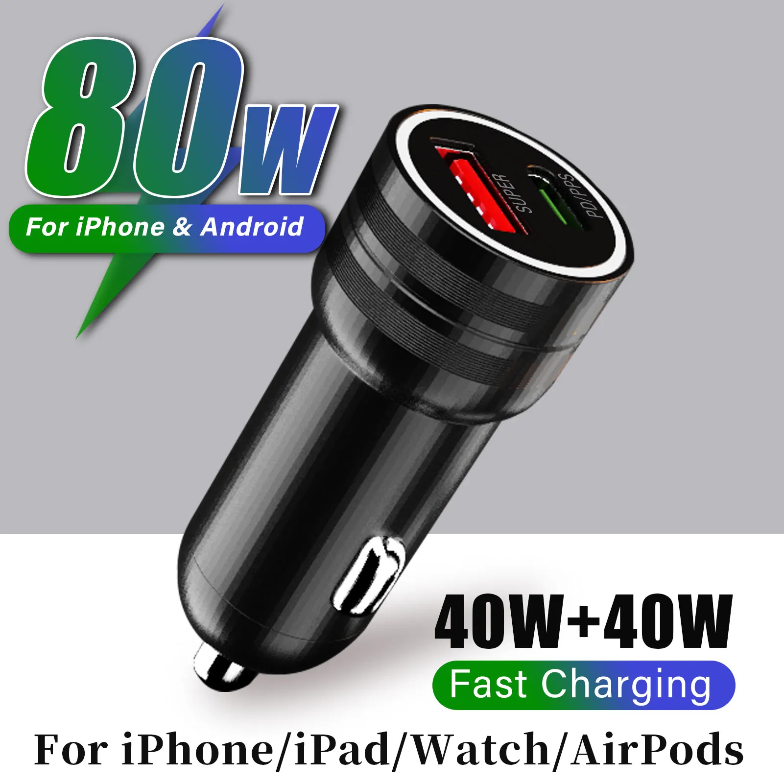 شاحن سيارة USB C لهاتف iPhone 17 16 15 iPad AirPods Watch 11 10 لهاتف سامسونج وشاومي جوجل اللوحي 2 منفذ ولاعة السجائر محول