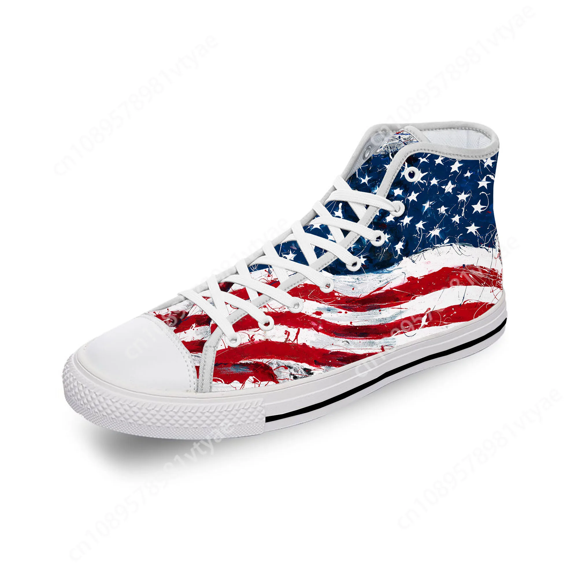 USA American Flag Stars Patriotic Lightweight Cloth 3D Print Fashion High Top Canvas Shoes Men Women Casual Breathable Sneakers