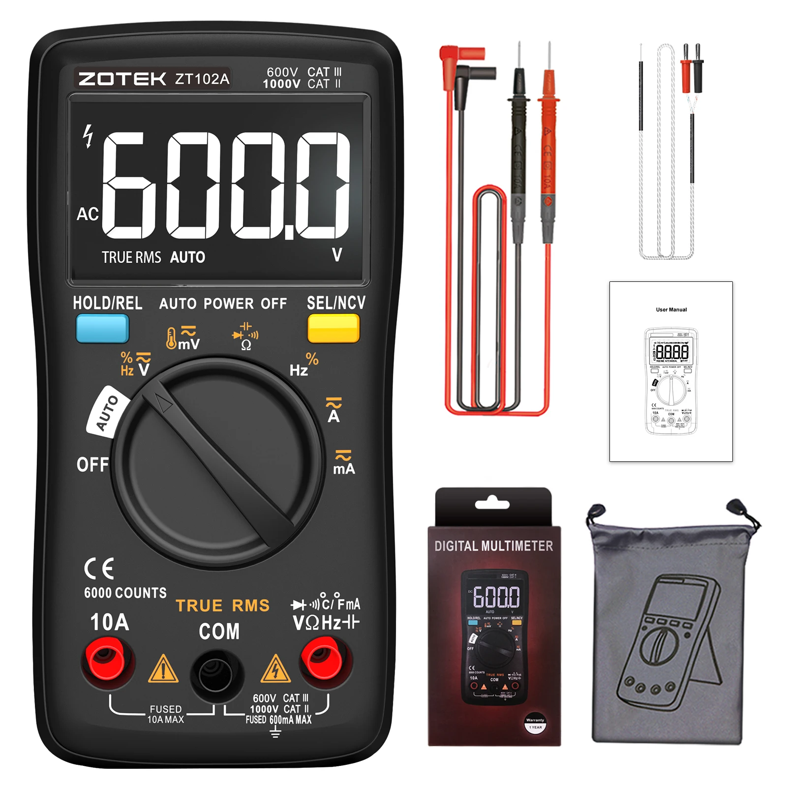 ZOTEK&ZOYI ZT-102A Digital multimeter auto ranging Multimeter Smart+Automatic Range 6000 Counts multimeter diode