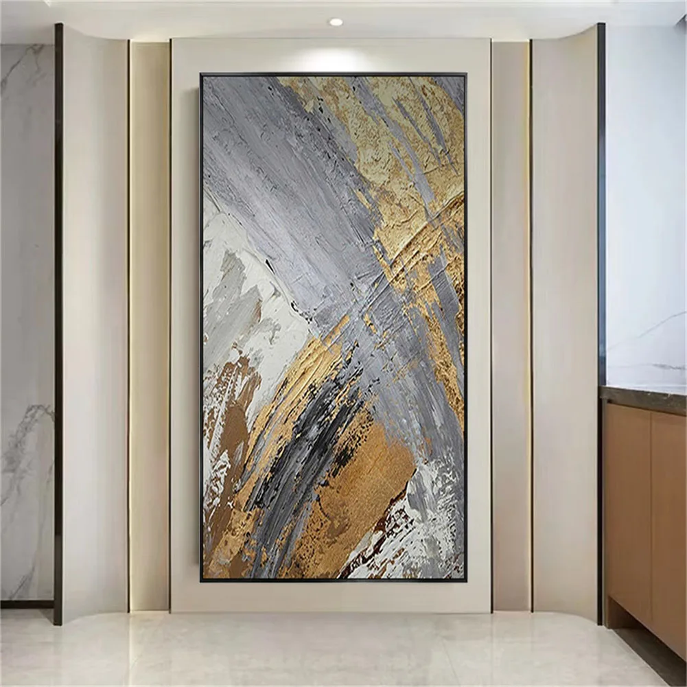 Decorazioni per la casa vintage Immagini di arte della parete su tela Vera pittura a olio astratta fatta a mano Lamina d'oro lucida Texture murale per soggiorno