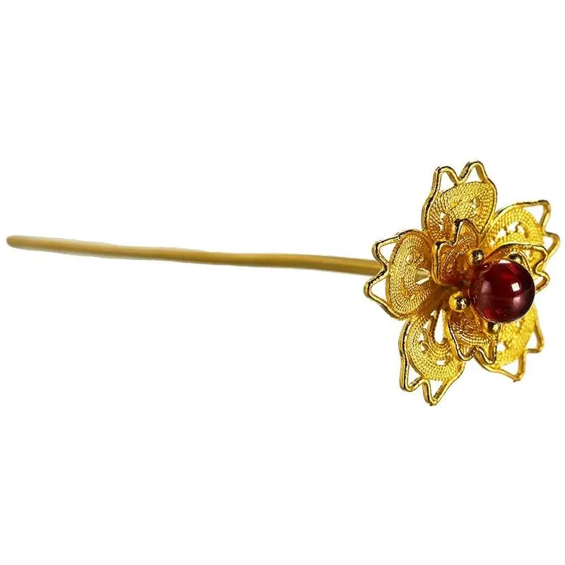 Women's Fine Filament Inlaid with Treasure Cherry Blossom Hairpin Hanfu Hair Hairpin Small Filament Inlaid with Bead Zircon
