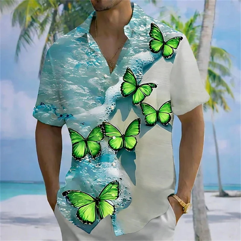 

Men's Shirt Color Butterfly Pattern 3D Printed Short Sleeved Shirts Harajuku Button Lapel Beach Shirt Top 2026 New Unisex Blouse