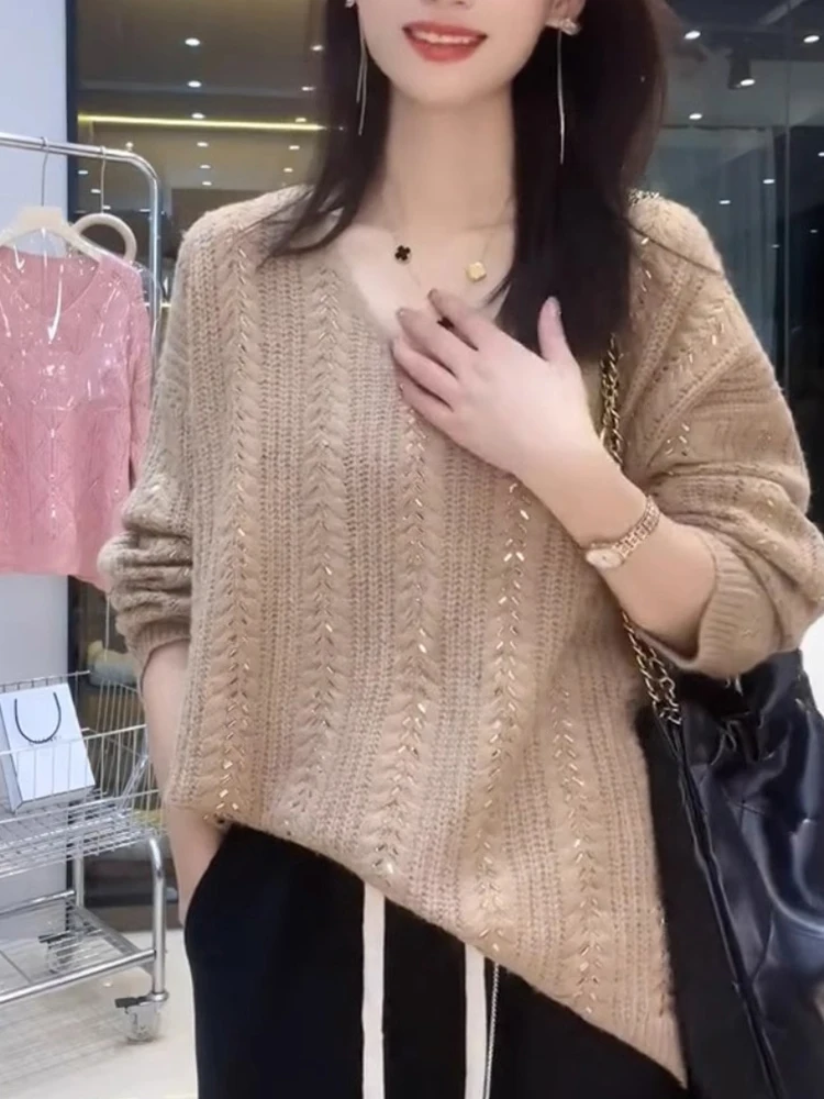  Comfortable Camere Knitted Sweater V-Ne Pullover Faionable Top Heavyweight Soft Warm Korean Sle Loose Fit