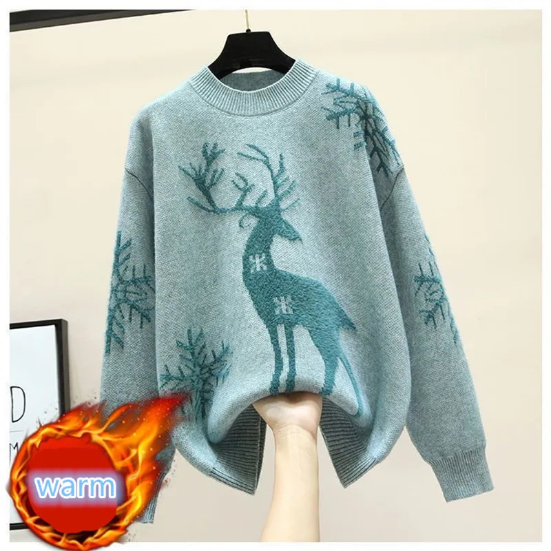 

Fdfklak Autumn Women Pullover Sweater Fashion Round Collar Knitted Female Jumper Long Sleeve Winter Blouse Christmas Clothes