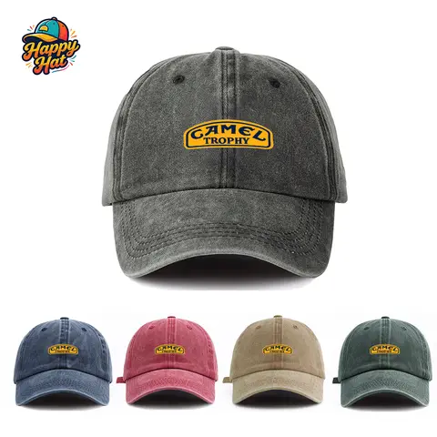 Vintage Washed Camel Trophy Logo Women's Casual Baseball Cap for Summer Beach Daily Street Sun Protection