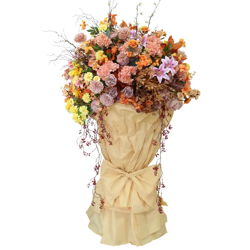 

Simulation flower art large bouquet stand shop window commercial scene photo clock in