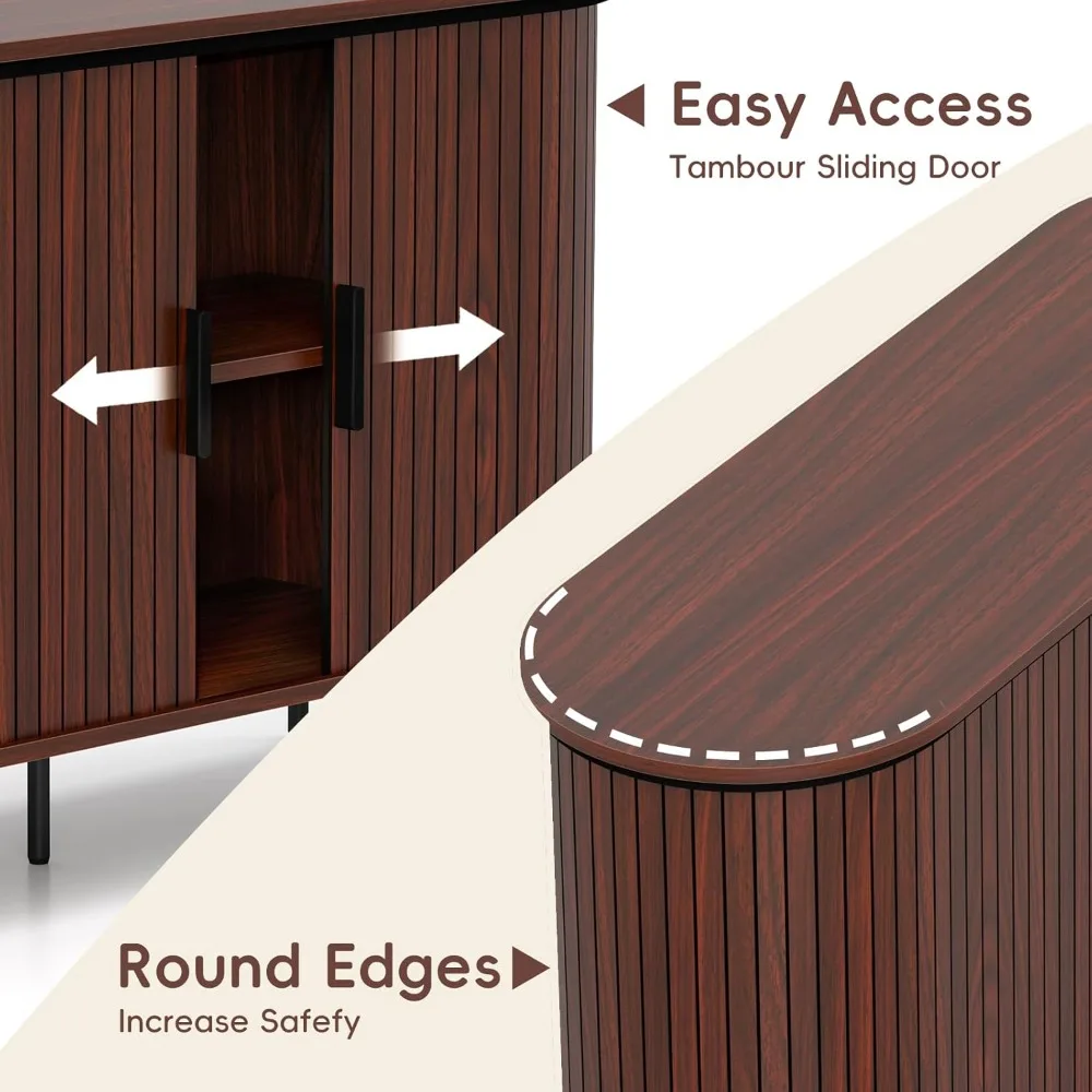 47 Credenza Buffet con portaoggetti, anta scorrevole e ripiano regolabile, anta scorrevole e ripiano regolabile, moderno Mid-Century