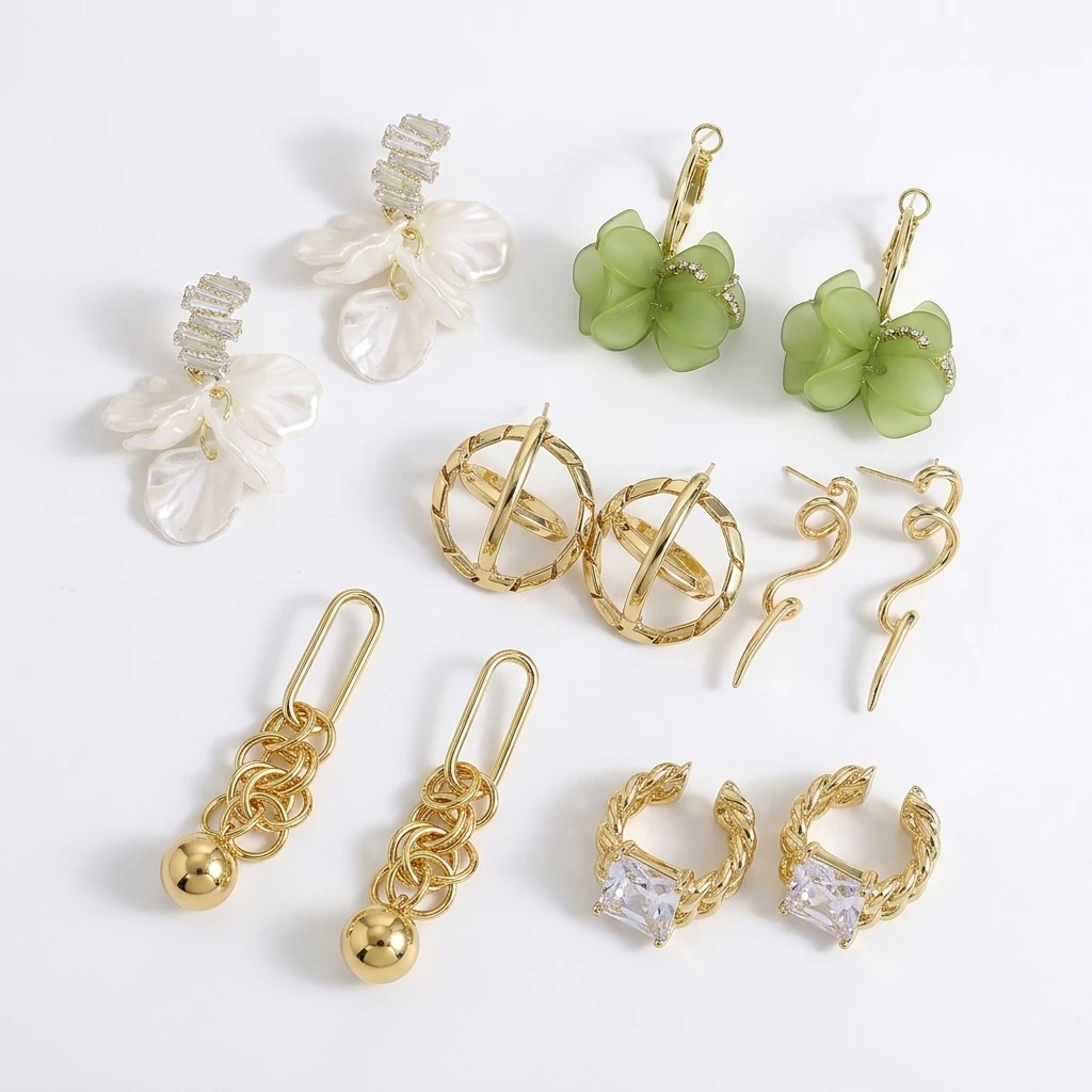 Chic Geometric Gold Color Drop Earrings for Women Elegant Flower Petals Hanging Earrings Party Jewelry Gifts
