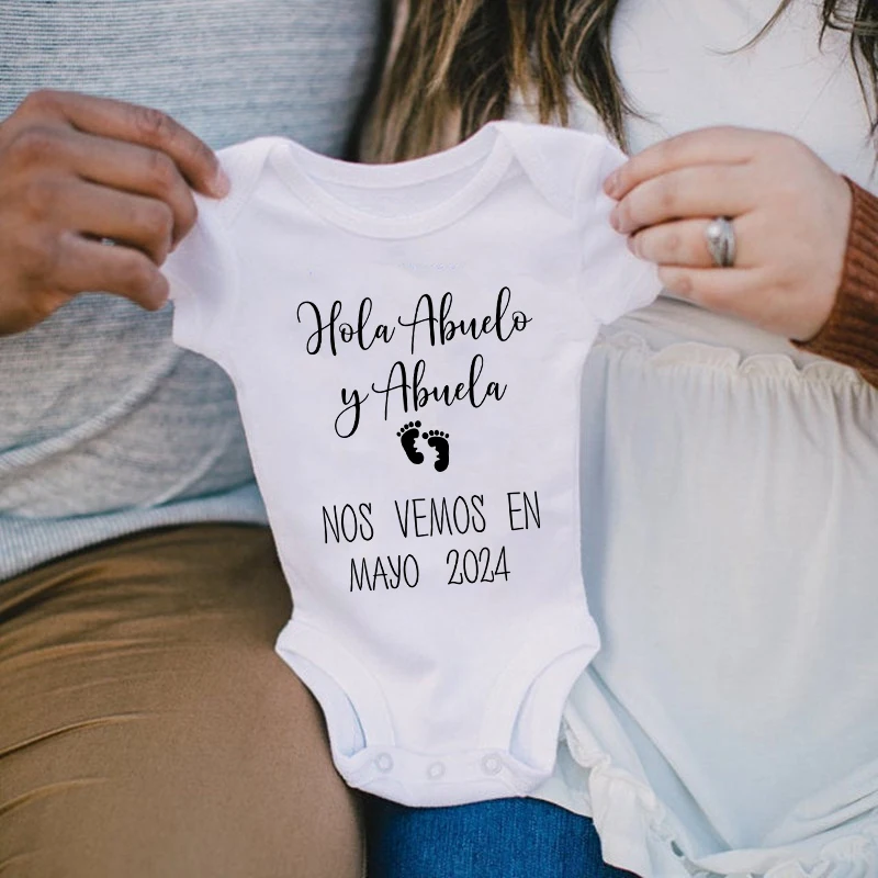 Baby Announcement Bodysuit Hola Abuelo Y Abuela Nos Vemos En Mayo 2024 Newborn Oneises Pregnancy Reveal Clothes Baby Shower Gift