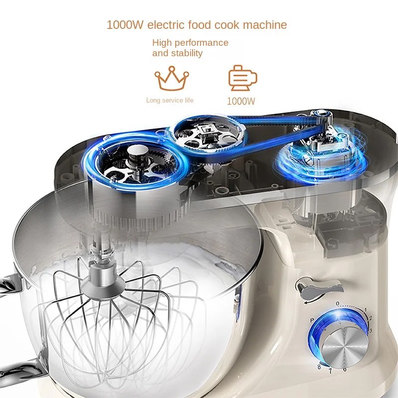 Household desktop electric egg beater,multi-functional small chef machine, automatic stainless steel mixing and kneading machine