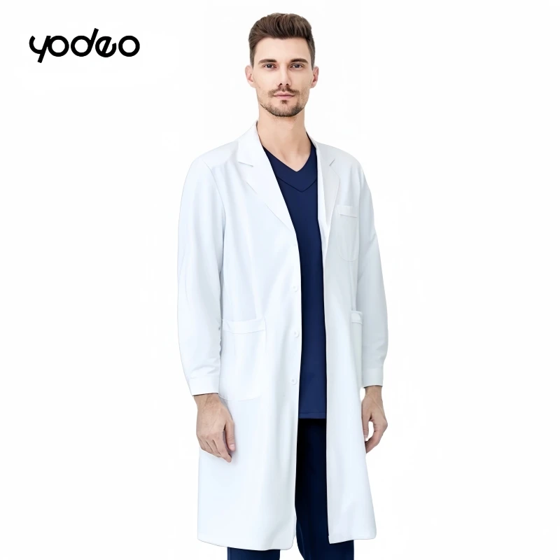 Bata de laboratorio blanca de manga larga Unisex, uniforme de médico, ropa de trabajo antiestática, bata blanca de laboratorio de cirugía plástica oral