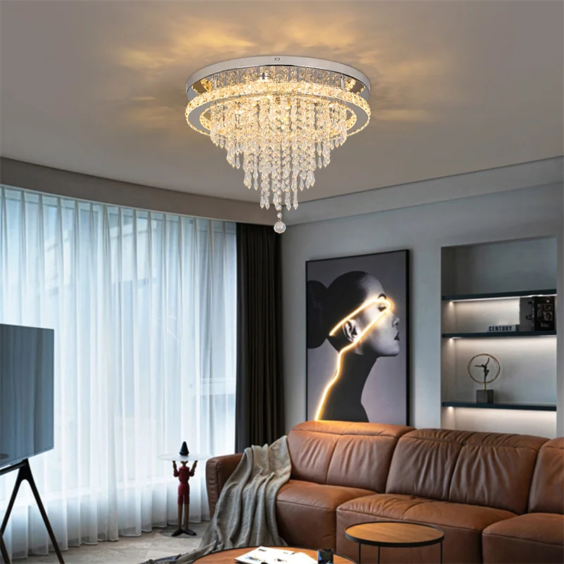 Luxury Crystal Modern LED Ceiling Chandelier Light Remote Dimming Round Ceiling Lamp for Home  Decoration Indoor Hanging Lamps