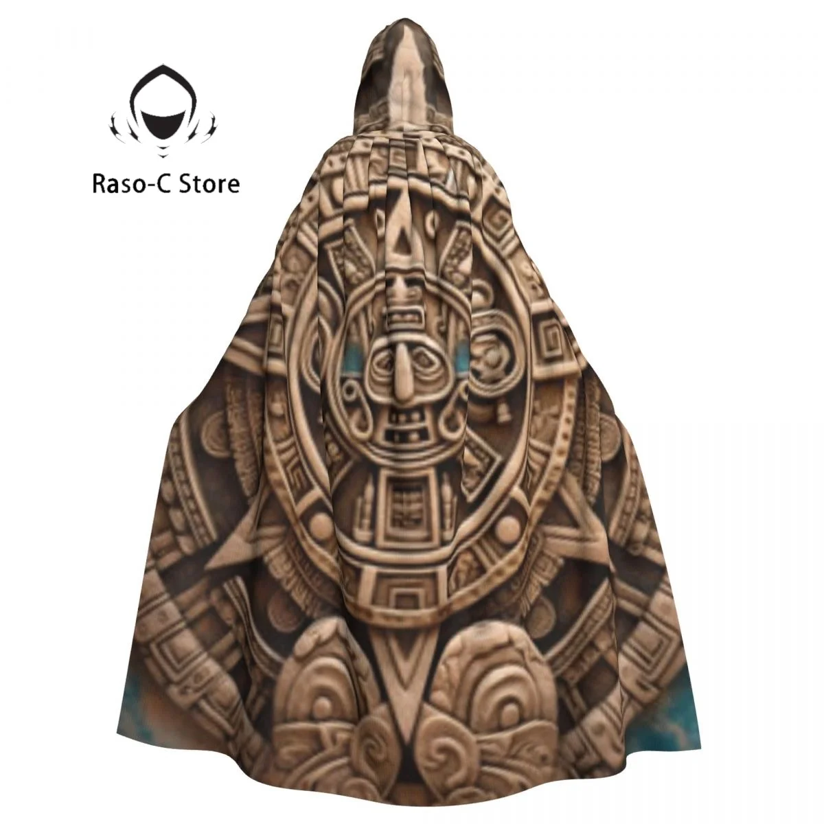 Long Cape Cloak Ancient Aztec Mayan Calendar Hooded Cloak Coat Autumn Hoodies