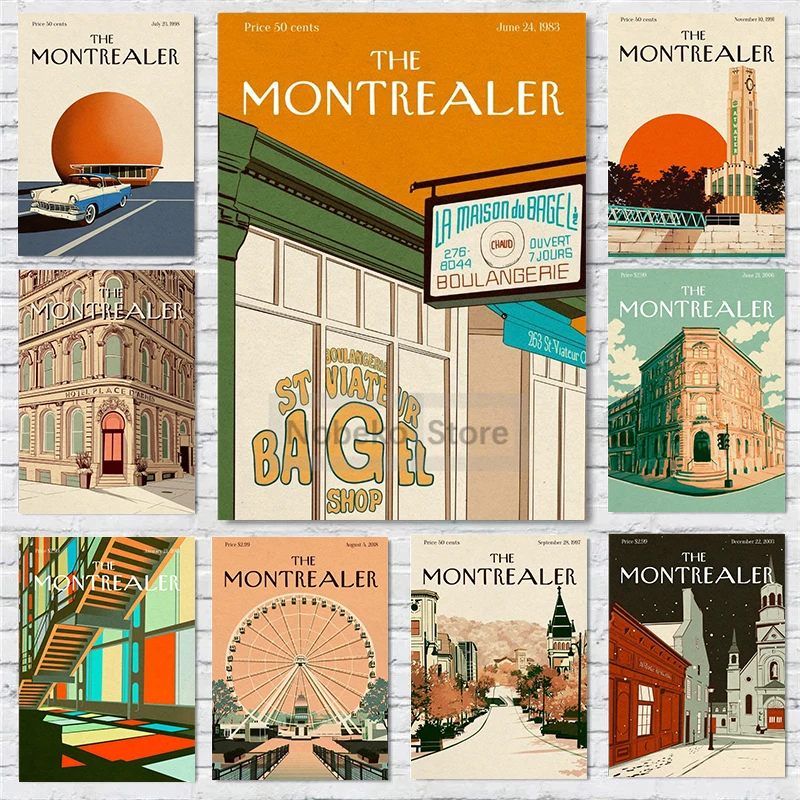 Montreal Prints Canvas Painting Wall Art Pictures Home Room Decor Vintage Montreal Travel Poster Hand-Drawn Illustration Retro