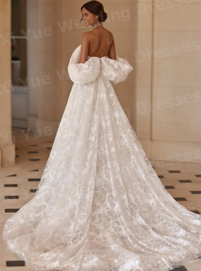 Luxurious A Line Women's Lace Off The Shoulder Wedding Dresses Vestido De Novia Bride Gowns Backless Customized Robe De Mariée