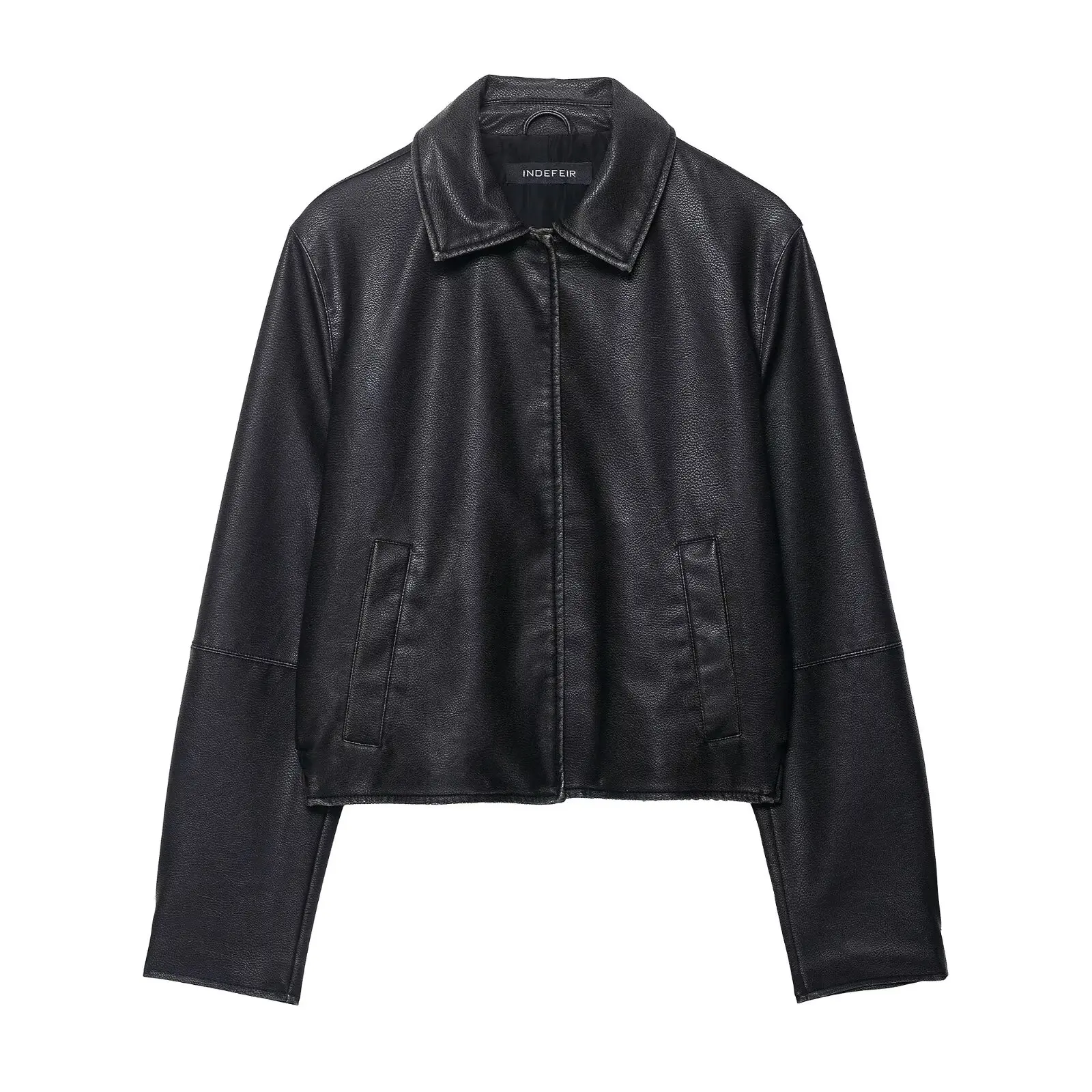 

2025 Faux Leather Jacket Women's Street Style Cool Girl Versatile Lapel Zipper Black Jacket