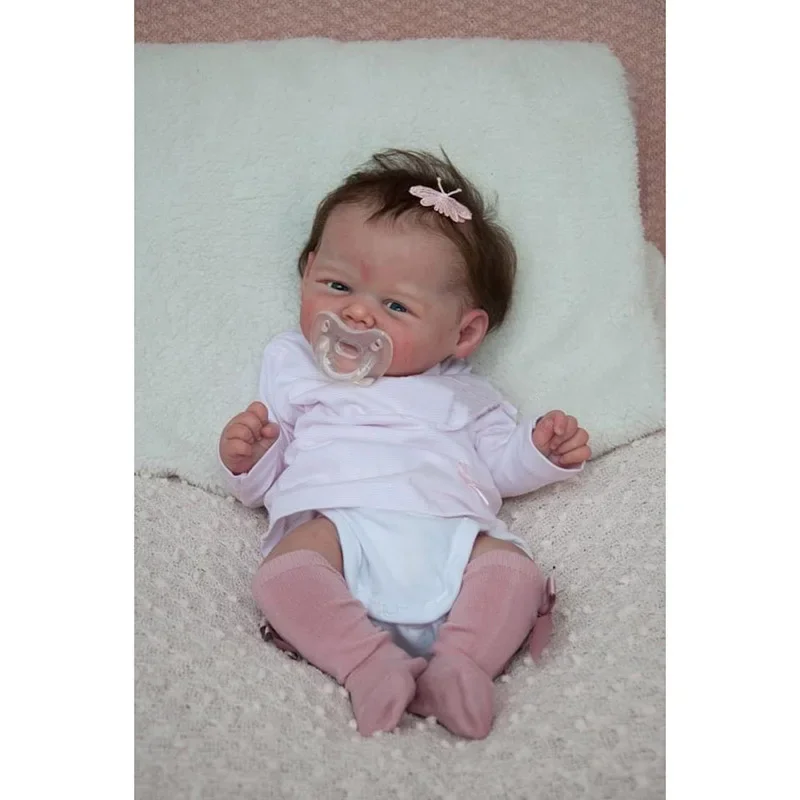 49CM Reborn Vivi Baby Doll Newborn Girl Baby Lifelike Real Soft Touch with Hand-Rooted Hair High Quality Handmade Art Doll