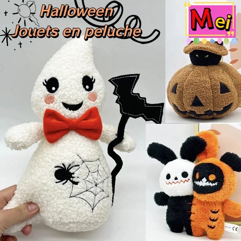 

New Halloween Bat Cane Ghost Plush Toy With Funny Pumpkin Doll Creative Double Headed Black Panda Rabbit Plush Animals Doll Gift