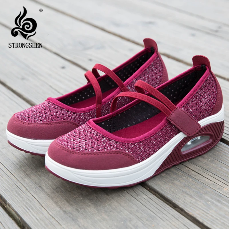 

STRONGSHEN Women Casual Shoes Ladies Increasing High Platform Breathable Shallow Shoes Summer Rocking Shoes Zapatos Para Mujeres