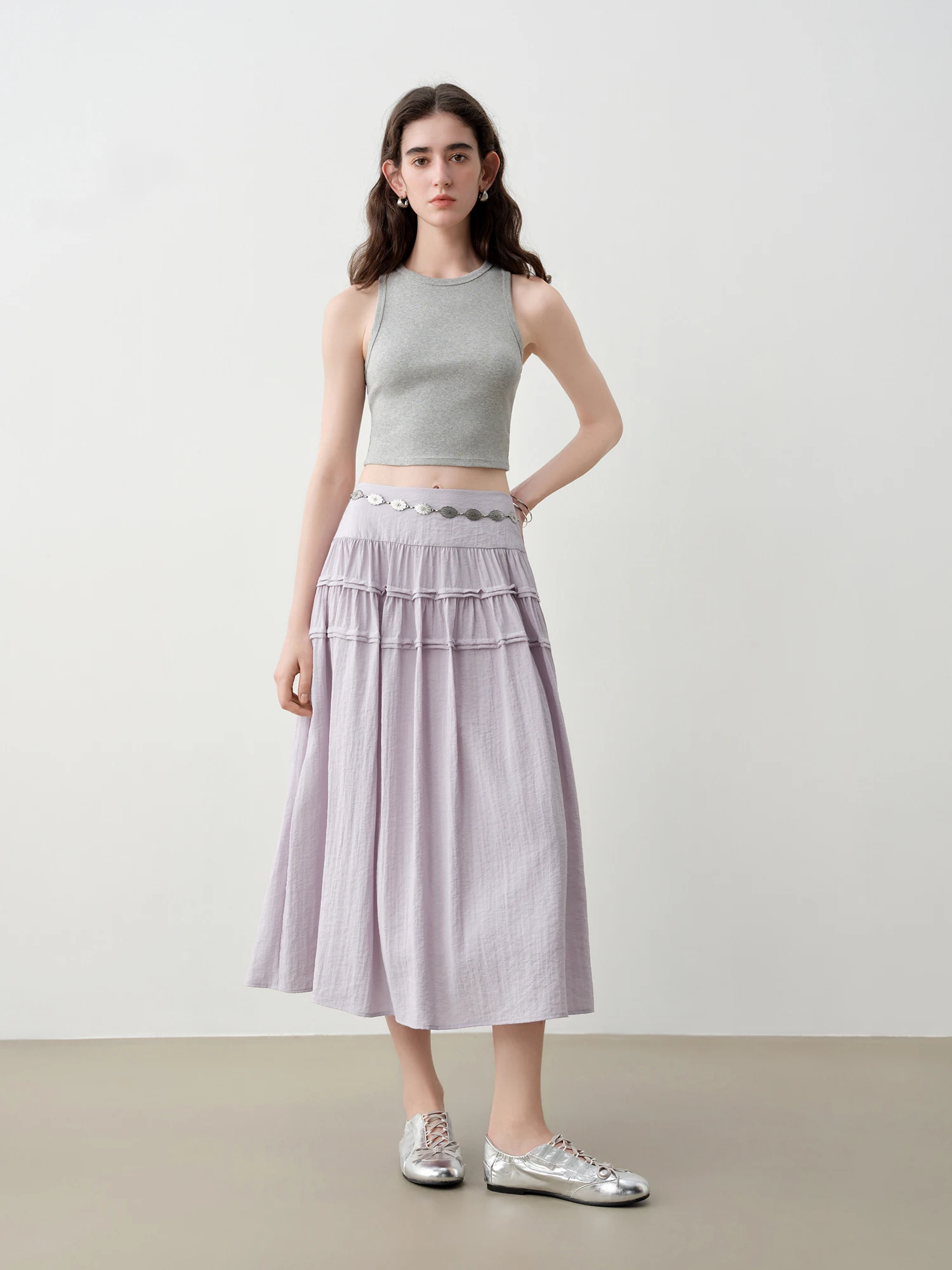 ZIQIAO Women's Draped Collar Blouse Shirts and High-Waisted Skirt Set Summer 2026 New Arrival Two Colors Tops Skirts Separately