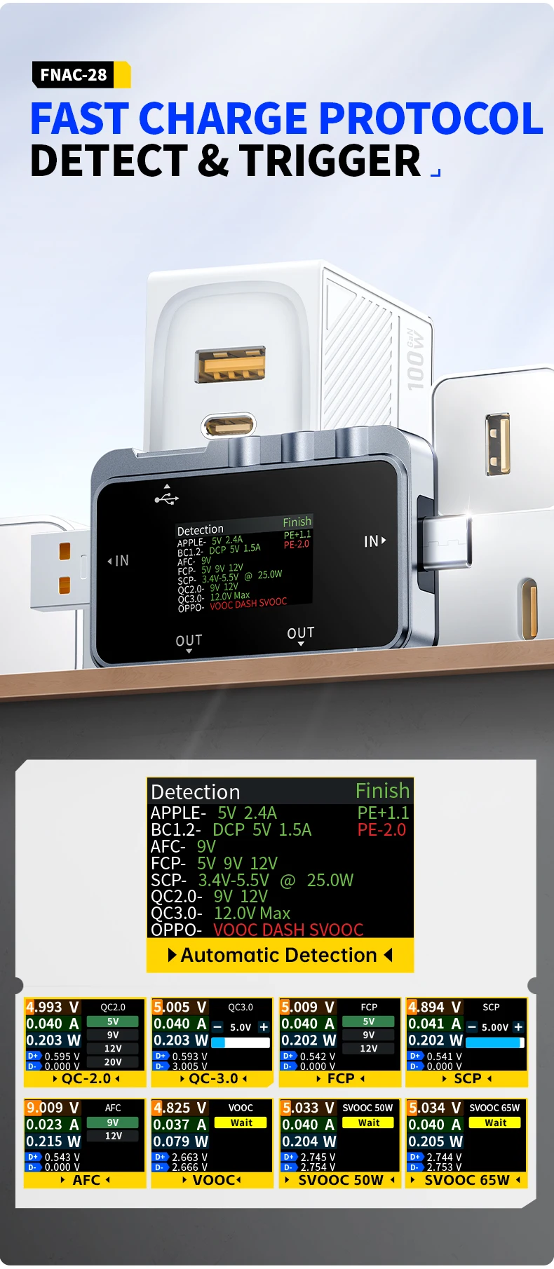 FNIRSI FNB58 FNAC-28USB Tester Typ-C Voltmeter Amperemeter Schnellladungsprotokoll-Trigger Wellenform-Kapazitäts-Powerbank-Messgerät – Detail 17