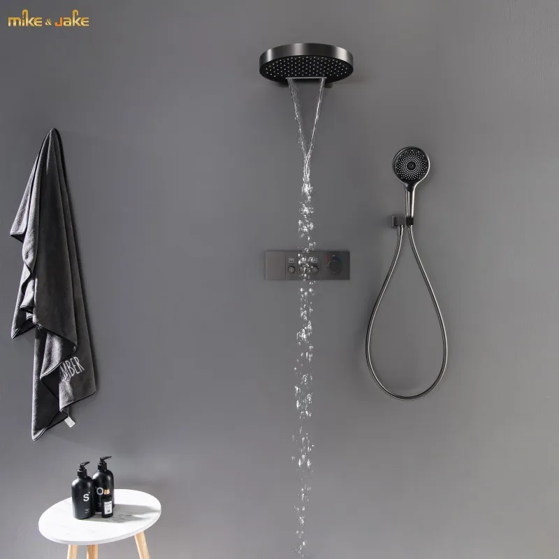 luxury rainfall wall shower thermostatic bath tap three function concealed constant  shower set embedded thermostatic shower set