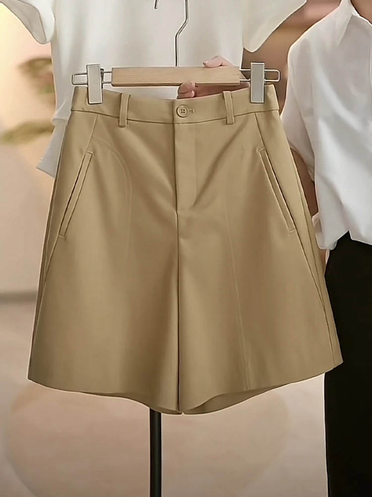 

Летние тонкие широкие шорты-костюмки женские с высокой талией, А-силуэт, утягивающие, длиной до колена, повседневные, для офиса