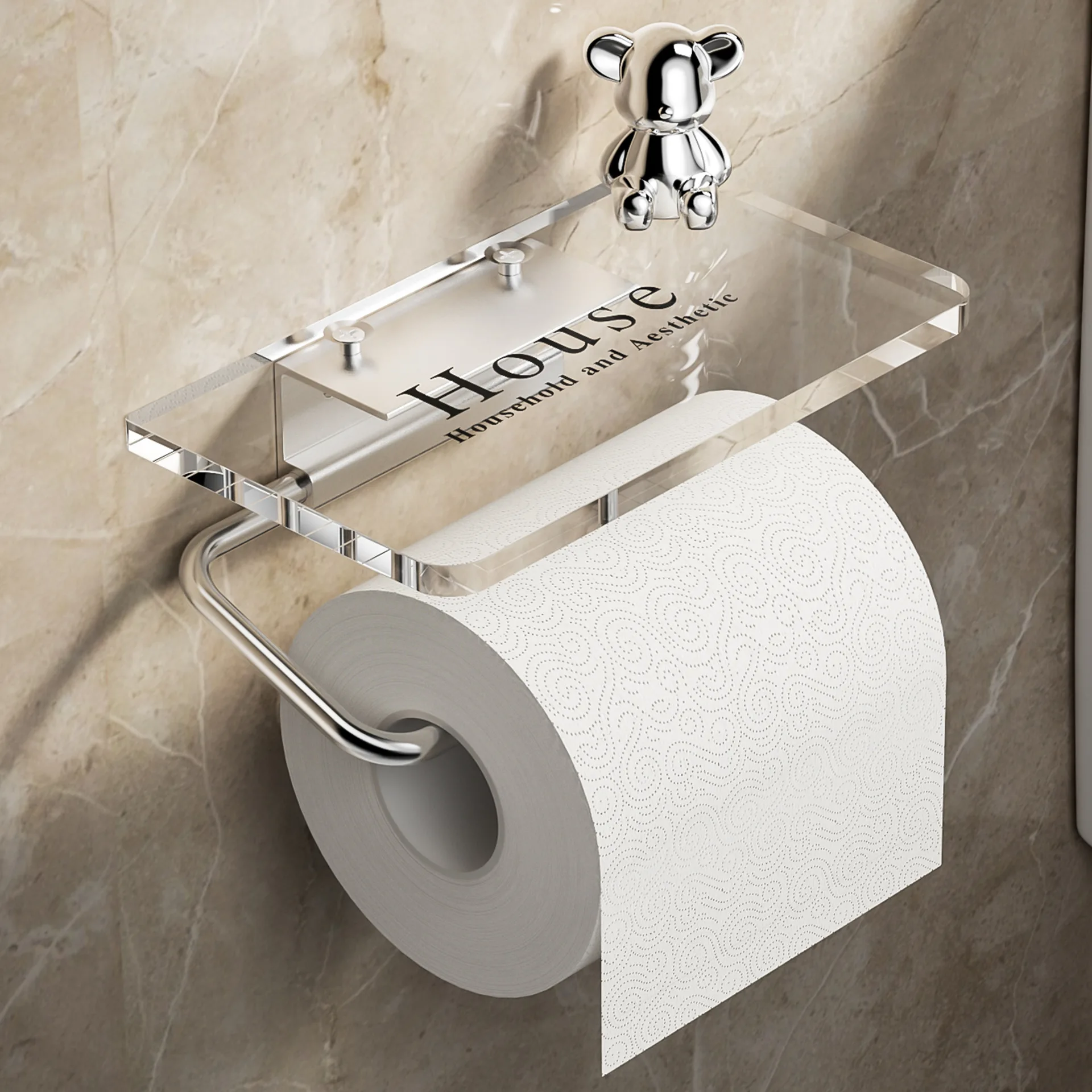 アクリル製トイレットペーパーボックス-バスルームティッシュホルダー-穴あけ不要-トイレットペーパーホルダー-手洗い場ペーパータオルラック