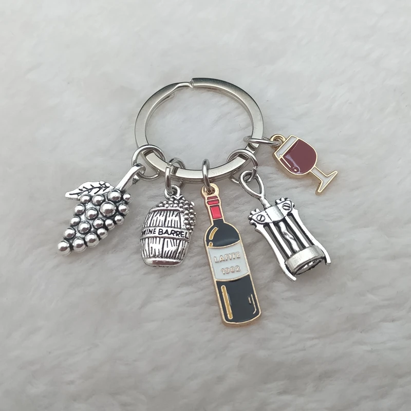 Charm enamel keychain European and American cocktail wine bottle opener wine glass wine keychain bar keychain