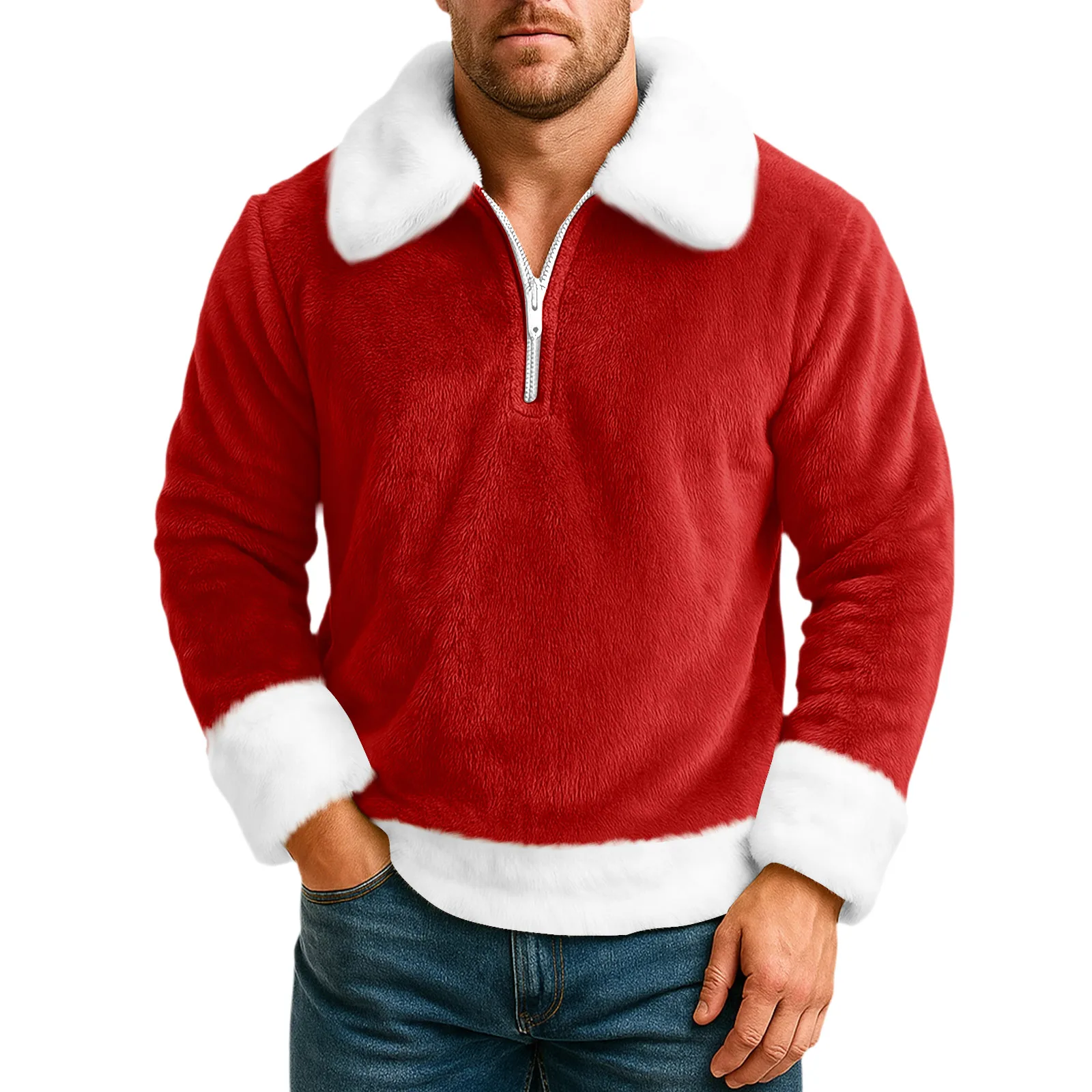 

Half Face Flip Collar Hoodie White Collar Solid Color Pullover Men'S Casual Hoodie Men'S Winter Long Sleeve