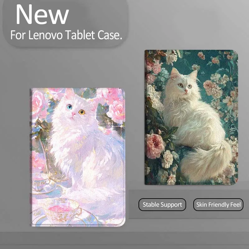 

White Cat Beautiful Flower For Xiaoxin Lenovo Tab Pad K11 K10 M10 P11 3rd Plus Pro Legion Y700 Y900 Gen4 2 Tablet Case Gift
