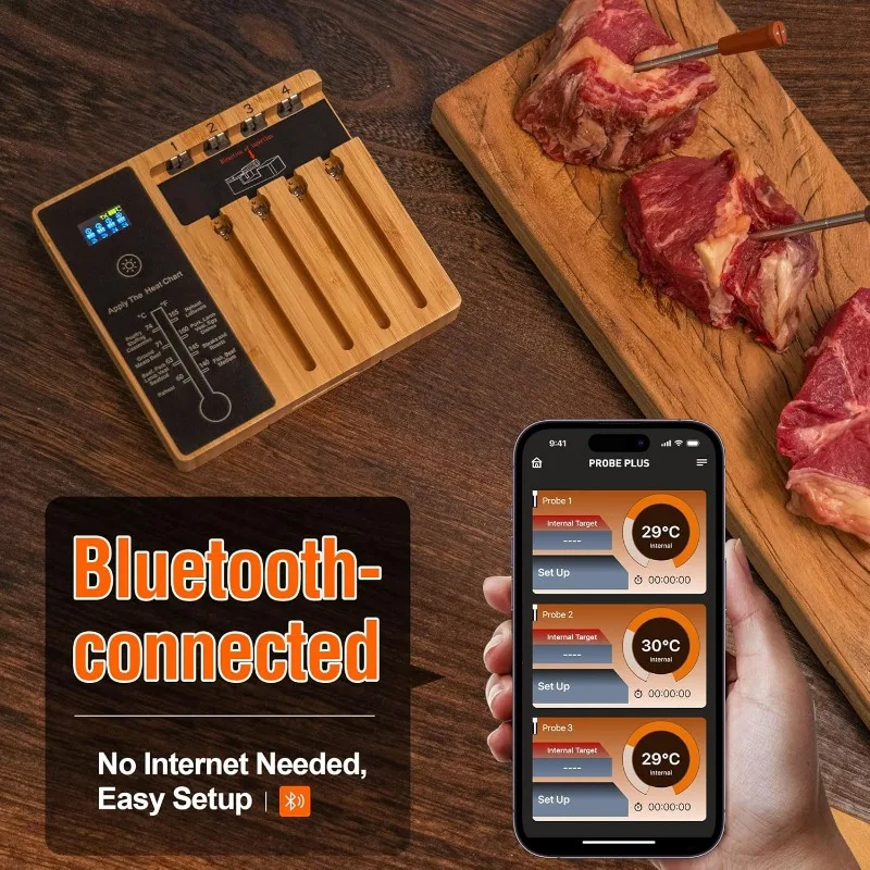 4-Probe Premium Wireless Meat Thermometer: Perfect for BBQ, Oven, Grill. iOS & Android Apps, Apple Watch Alexa Ready. Dishwasher