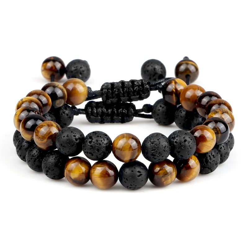 Multicolor Tiger Eye Stone Beads Bracelet Natural Lava Adjustable Braided Men Women Adjustable Yoga  Jewery Handmade Friend Gift